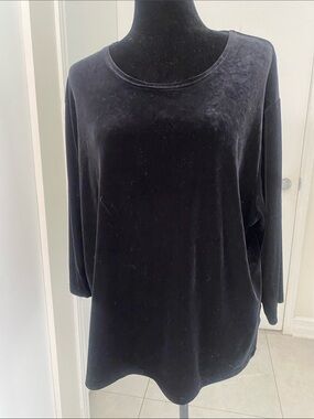 Black Velvet/Velour Comfy Tunic Top w 3/4 L Sleeve Round neck Top Size 2X